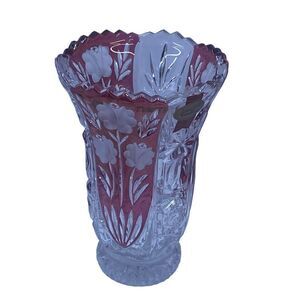 6" Anna Hutte Bleikristall Ruby Red Vase 24.% Photo Lead Crystal